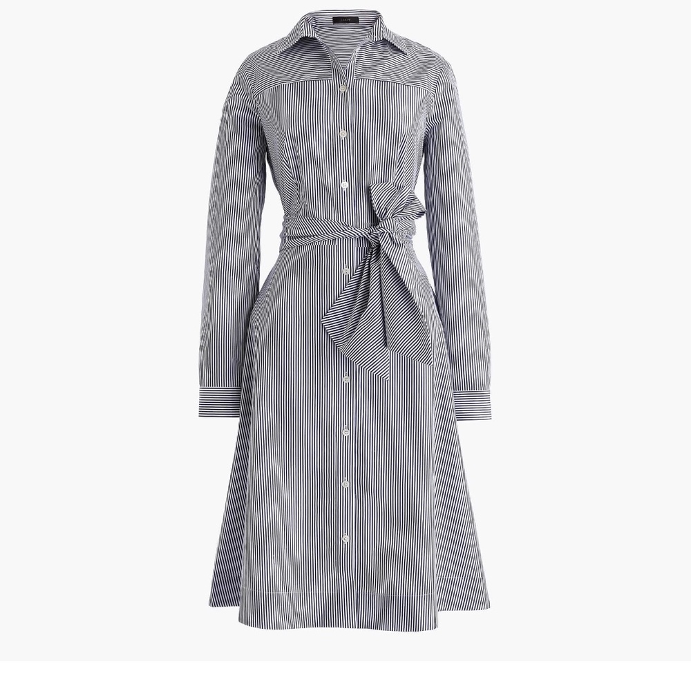 J. Crew cotton poplin navy and white stripe shirt dress, size 10